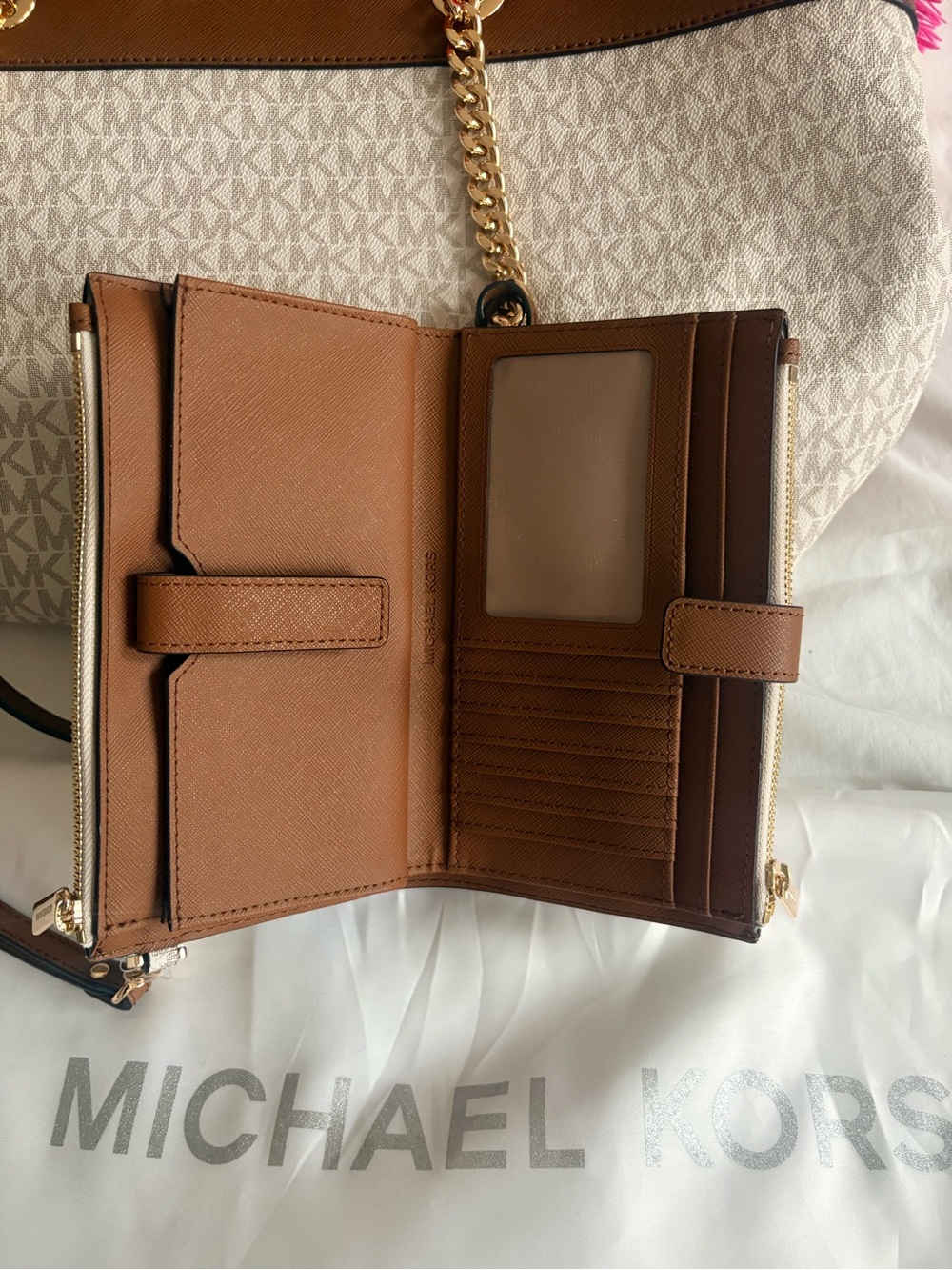 Michael Kors Cream & Brown Signature Tote with Wristlet - Picture 6 of 7